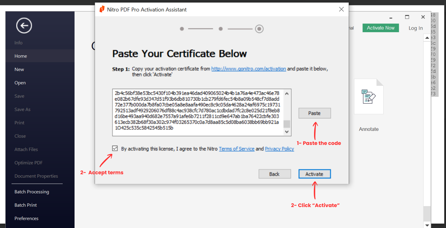 Step 5 - Paste Certificate and Activate